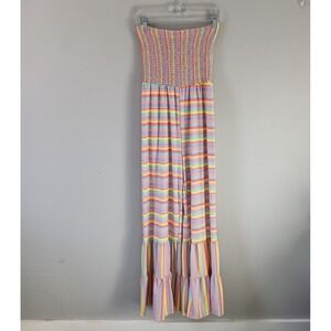 Fantastic Fawn Women's Size Large Striped Ruffle Wide Leg Jumpsuit Colorful